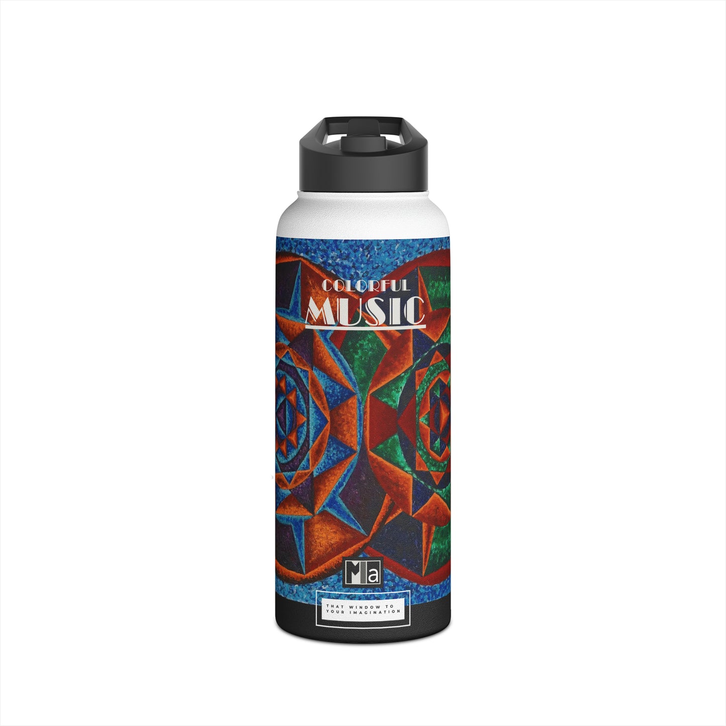 Stainless Steel Water Bottle, Standard Lid: G represented in Blue with a dominant fifth / Primary Nahuales