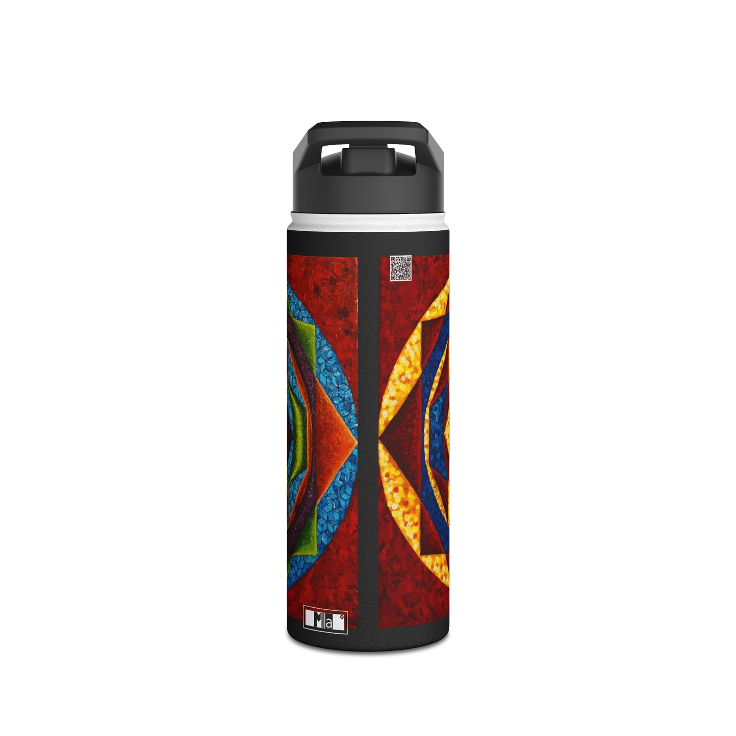 Stainless Steel Water Bottle, Standard Lid: E represented in yellow with a dominant fifth / Primary Nahuales