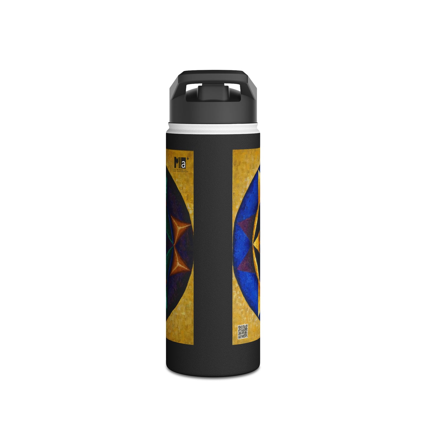 Stainless Steel Water Bottle, Standard Lid: E represented in yellow with a dominant fifth / Primary Nahuales