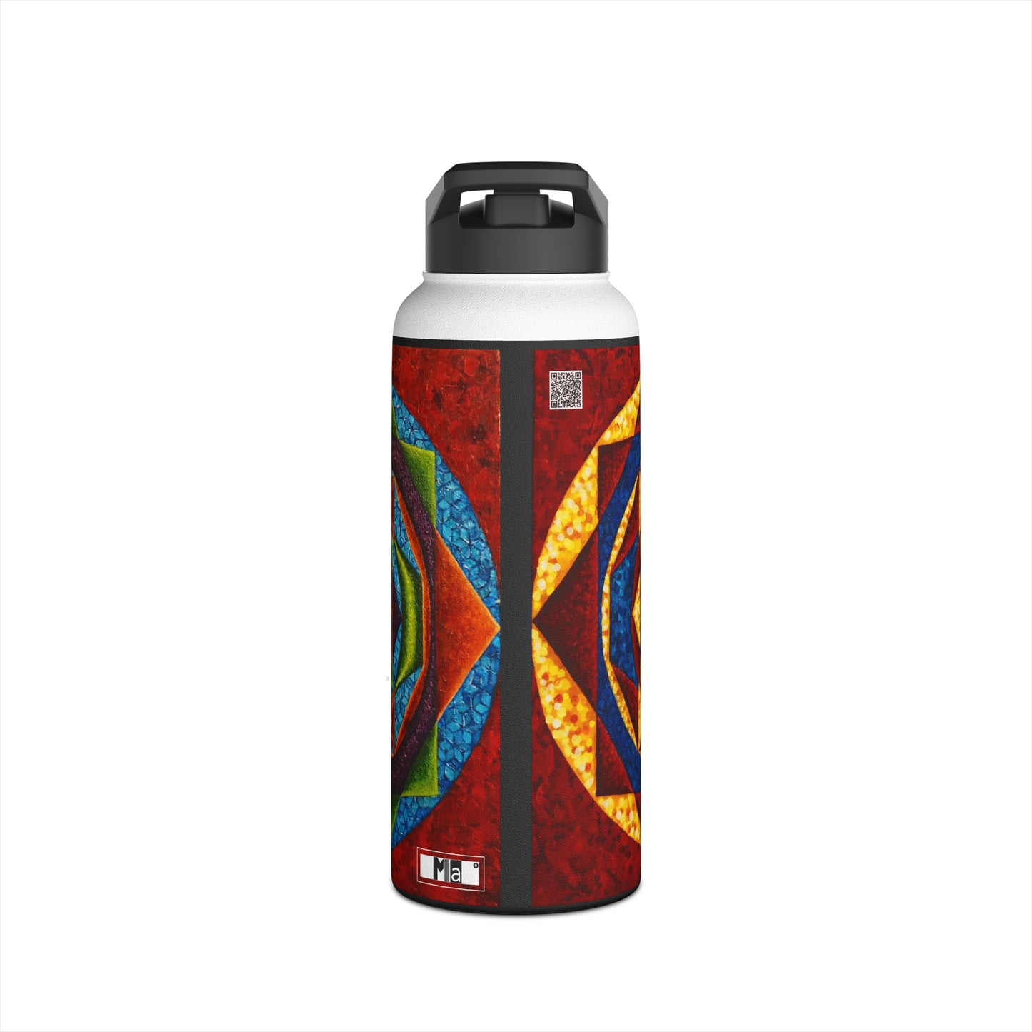 Stainless Steel Water Bottle, Standard Lid: E represented in yellow with a dominant fifth / Primary Nahuales