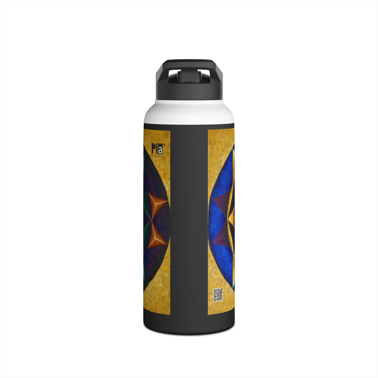 Stainless Steel Water Bottle, Standard Lid: E represented in yellow with a dominant fifth / Primary Nahuales