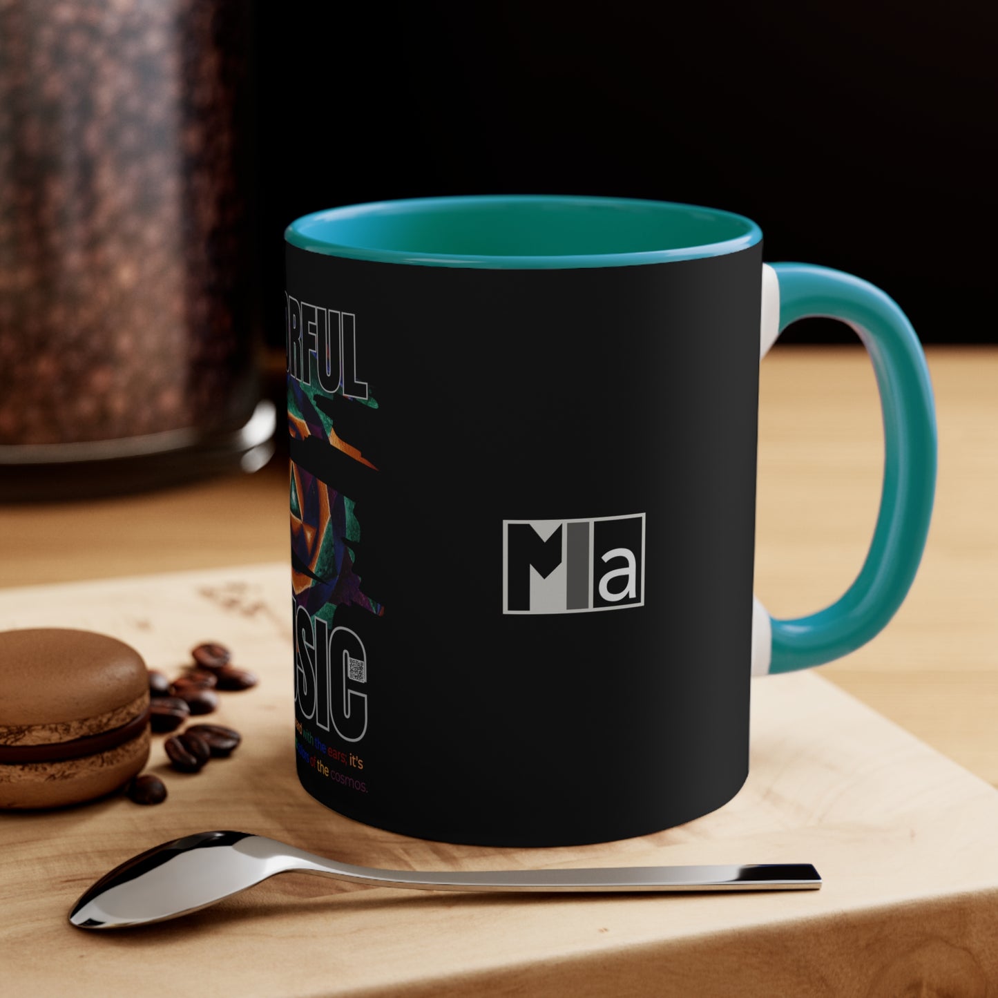 11oz Accent Mug Colorful music: E represented in yellow with a dominant fifth